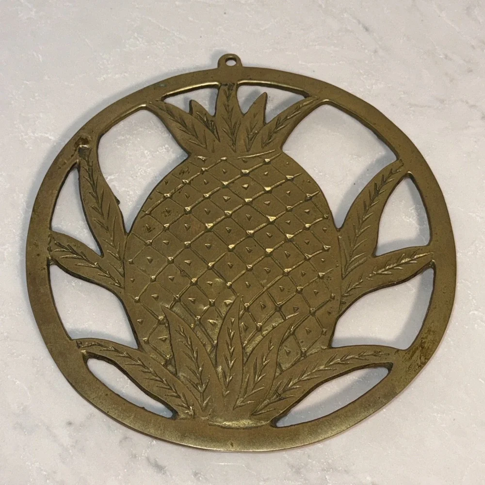 Vintage Taiwan Solid Brass Pineapple Trivet 7.5
